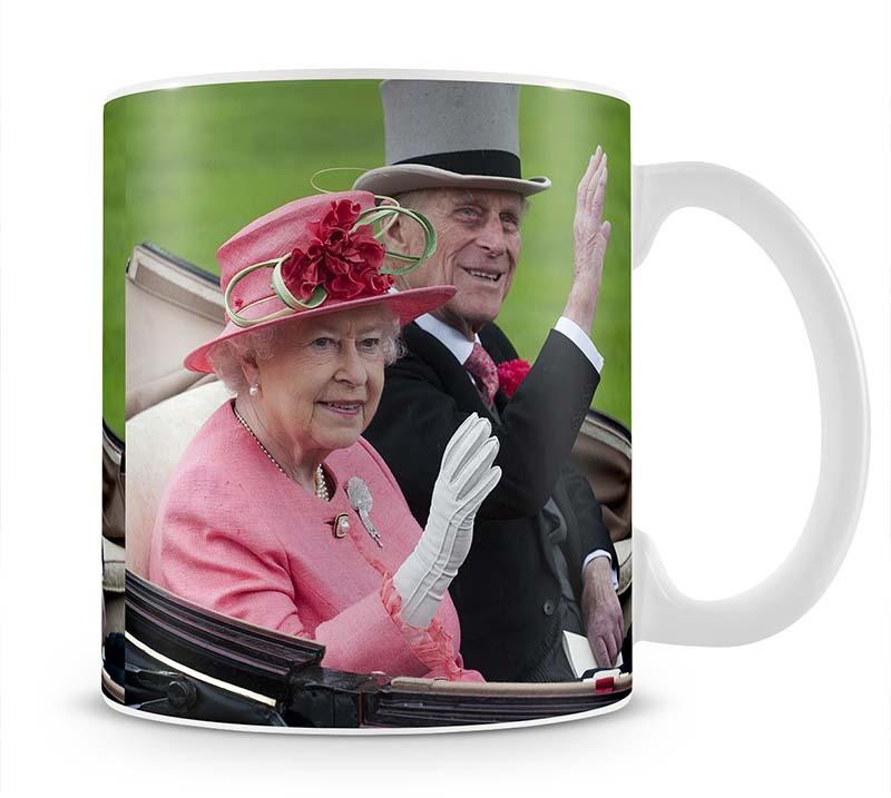 Queen Elizabeth II and Prince Philip in their carriage at Ascot Mug - Canvas Art Rocks - 1