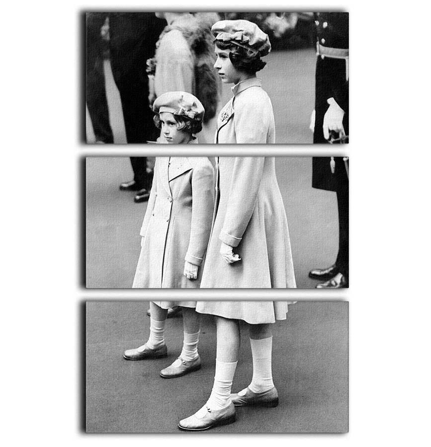 Queen Elizabeth II as a child with her sister in matched outfits 3 Split Panel Canvas Print - Canvas Art Rocks - 1