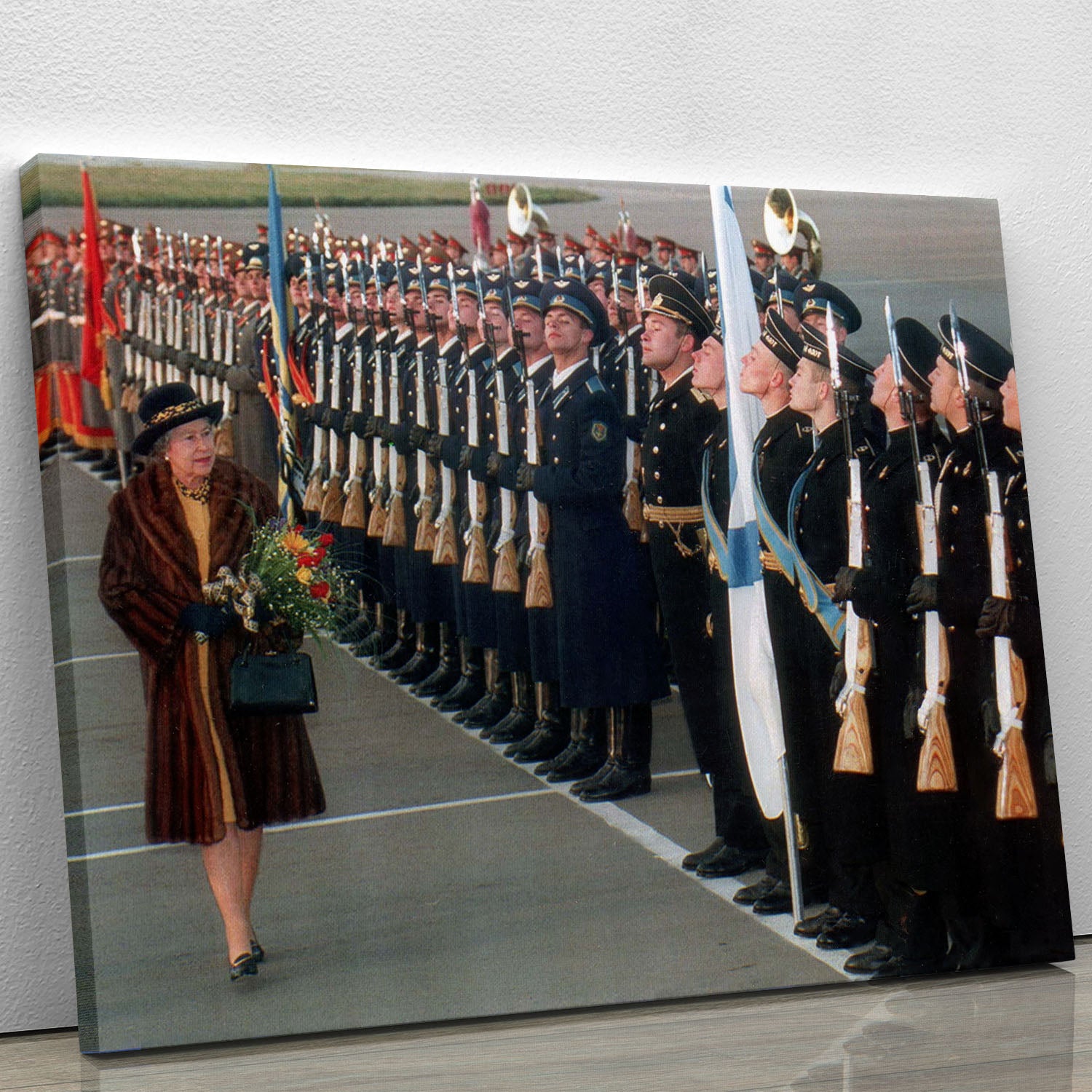 Queen Elizabeth II inspecting the guard of honour in Moscow Canvas Print or Poster - Canvas Art Rocks - 1