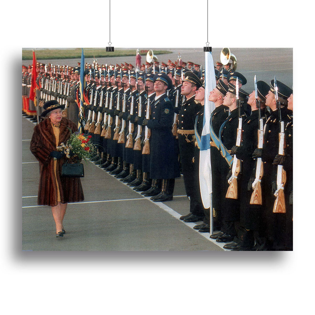 Queen Elizabeth II inspecting the guard of honour in Moscow Canvas Print or Poster - Canvas Art Rocks - 2