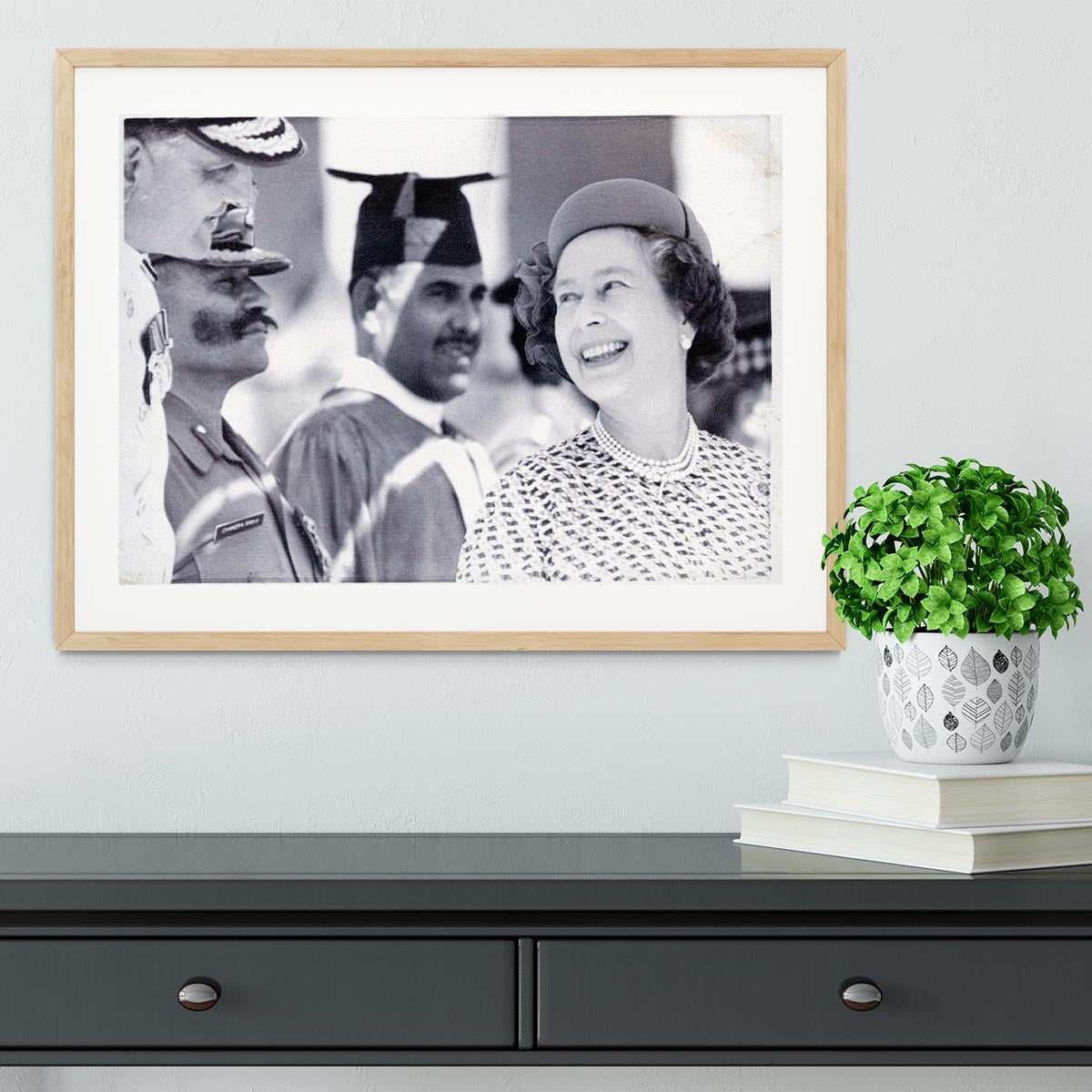 Queen Elizabeth II laughing during her tour of India Framed Print - Canvas Art Rocks - 3