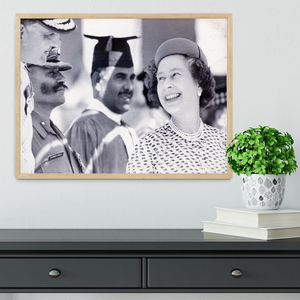 Queen Elizabeth II laughing during her tour of India Framed Print - Canvas Art Rocks - 4