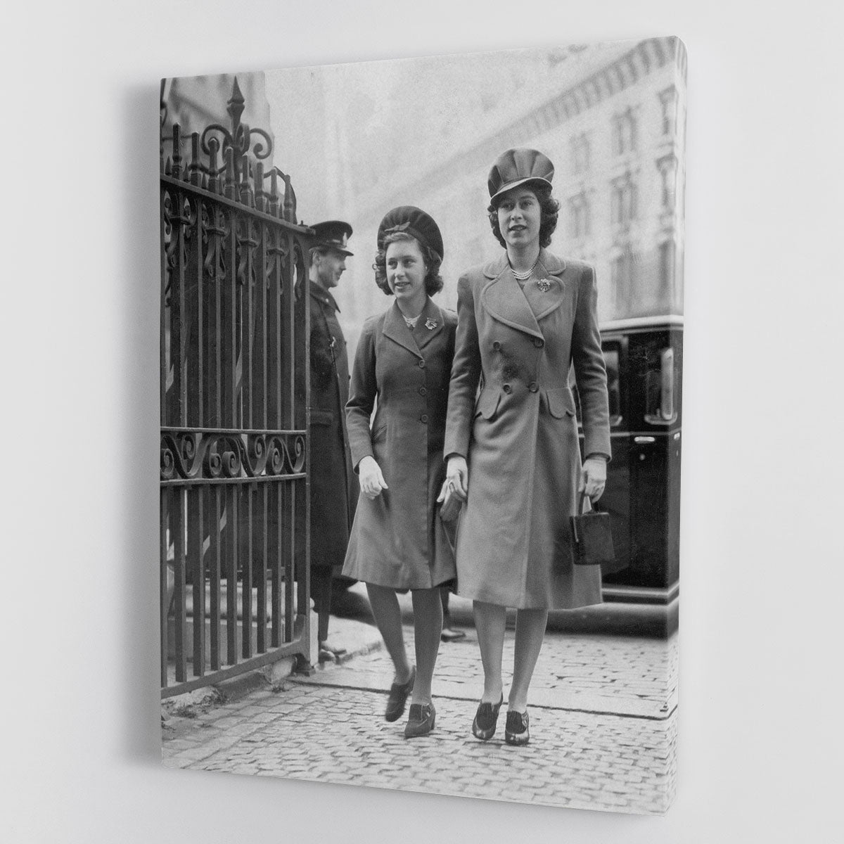 Queen Elizabeth II with Princess Margaret arriving at a wedding Canvas Print or Poster - Canvas Art Rocks - 1