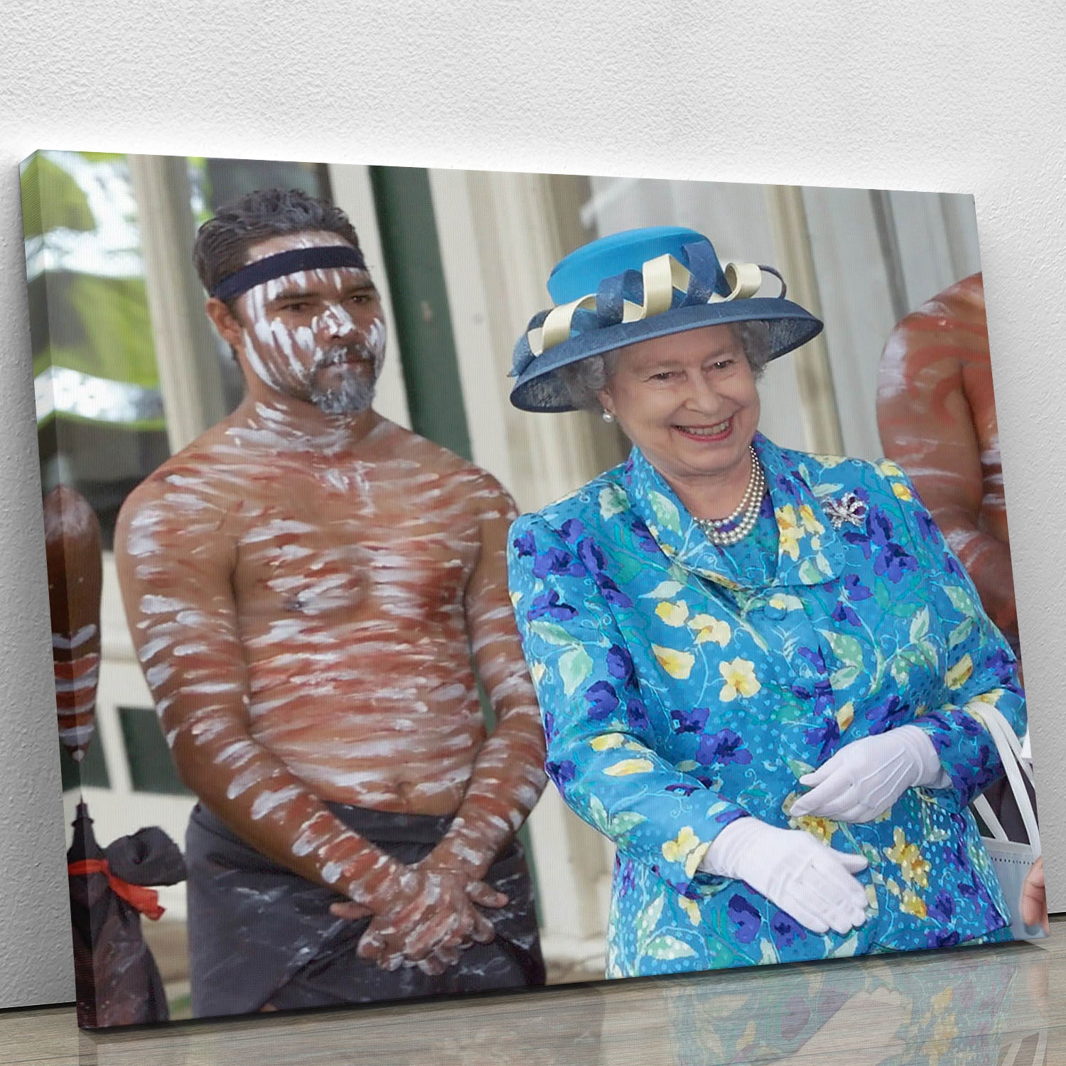 Queen Elizabeth II with an Aboriginal dancer in Australia Canvas Print or Poster - Canvas Art Rocks - 1