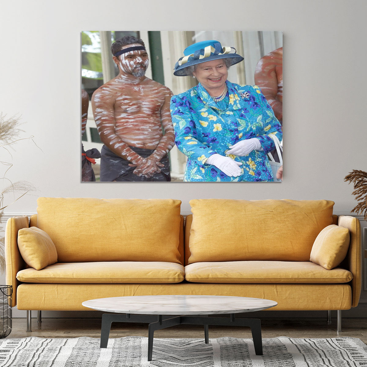 Queen Elizabeth II with an Aboriginal dancer in Australia Canvas Print or Poster - Canvas Art Rocks - 4