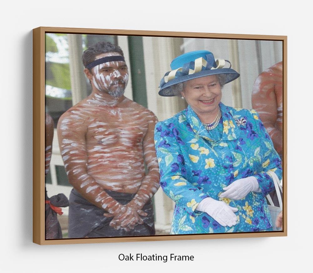 Queen Elizabeth II with an Aboriginal dancer in Australia Floating Frame Canvas