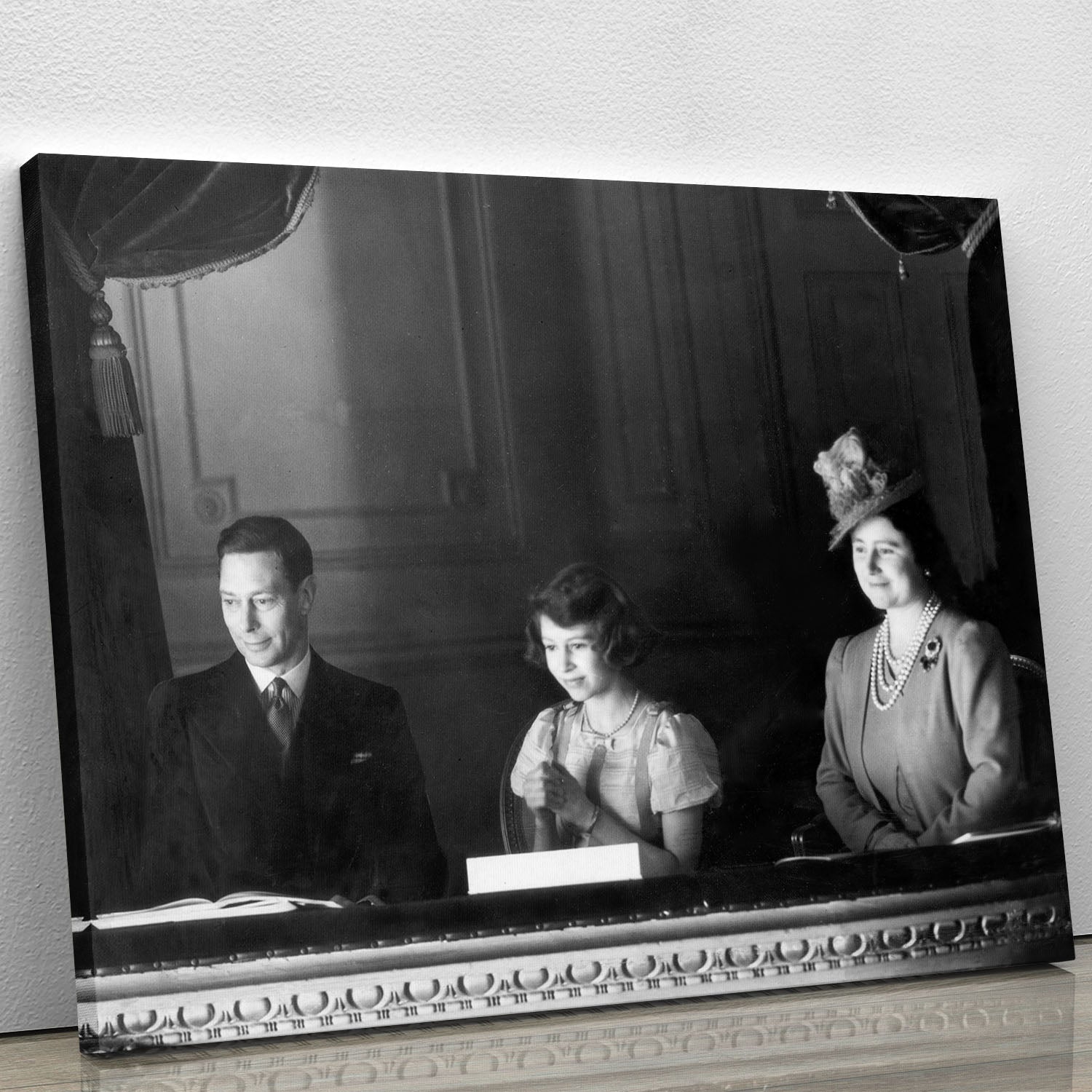 Queen Elizabeth II with her parents entranced viewing the stage Canvas Print or Poster - Canvas Art Rocks - 1