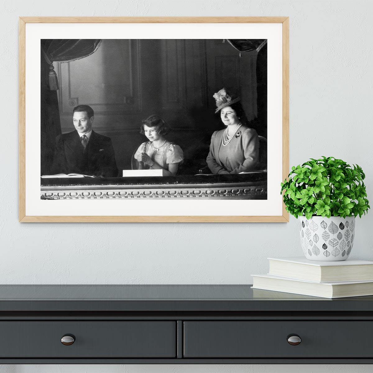 Queen Elizabeth II with her parents entranced viewing the stage Framed Print - Canvas Art Rocks - 3