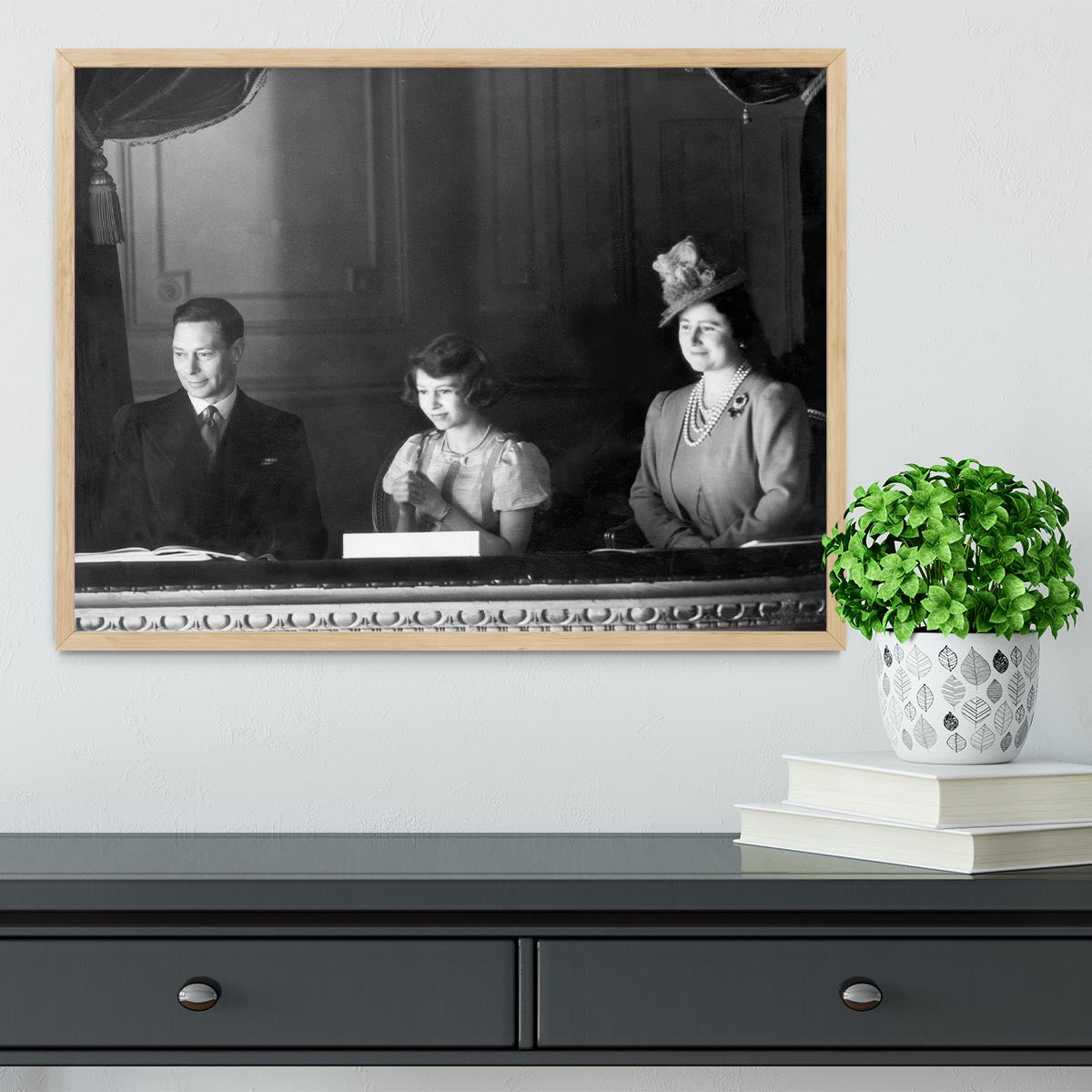 Queen Elizabeth II with her parents entranced viewing the stage Framed Print - Canvas Art Rocks - 4