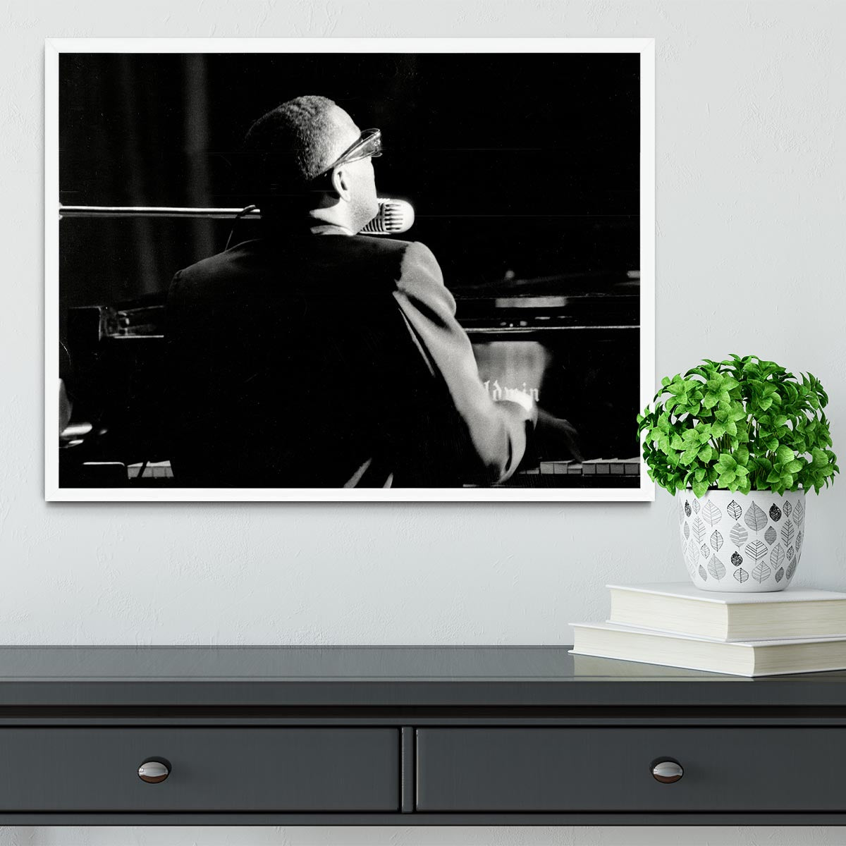 Ray Charles at the piano Framed Print - Canvas Art Rocks -6