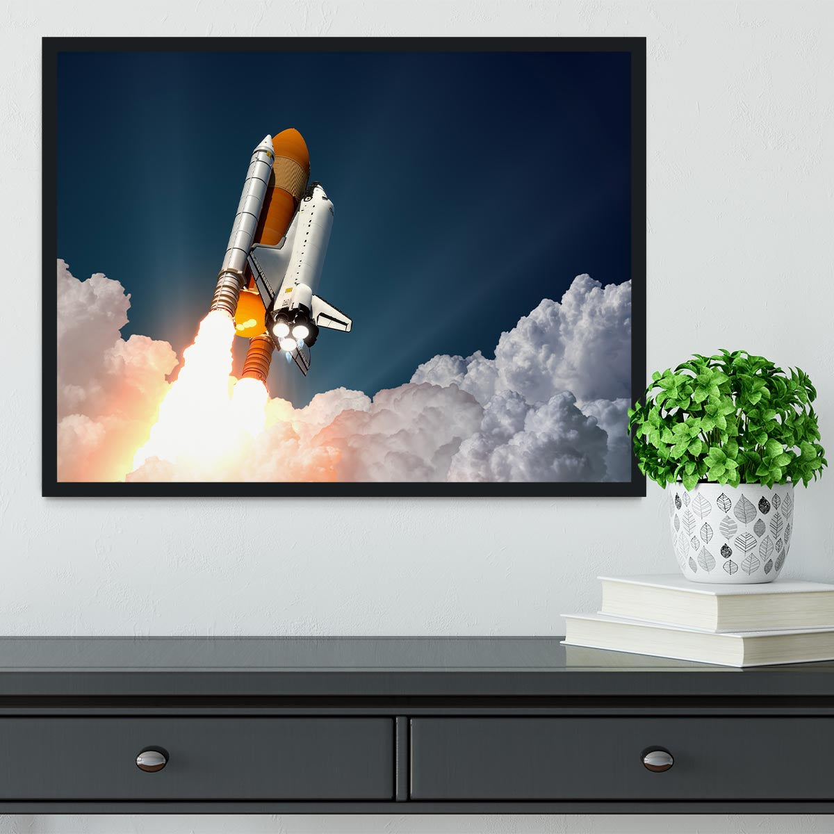 Realistic 3d Scene Of Space Shuttle Framed Print - Canvas Art Rocks - 2
