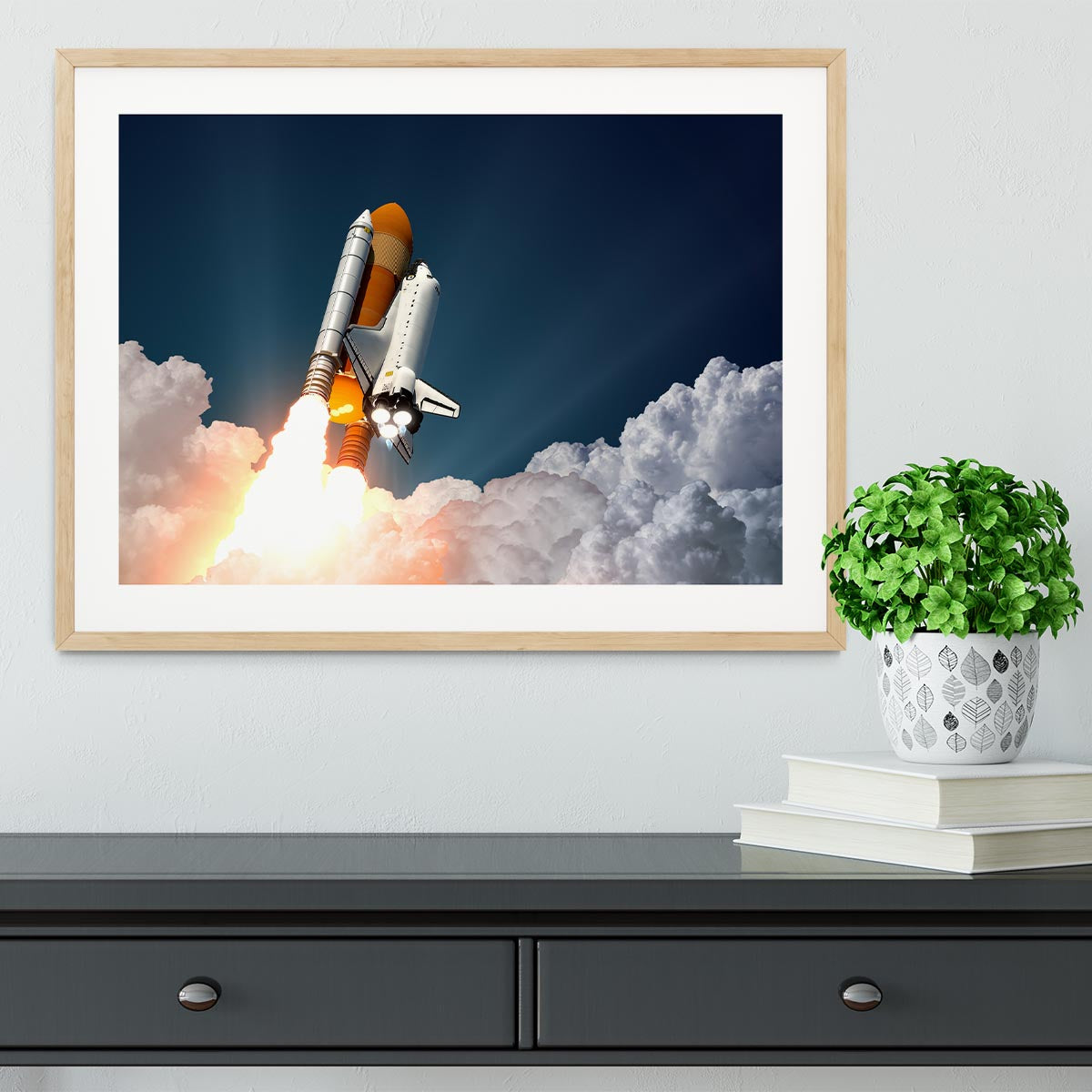 Realistic 3d Scene Of Space Shuttle Framed Print - Canvas Art Rocks - 3