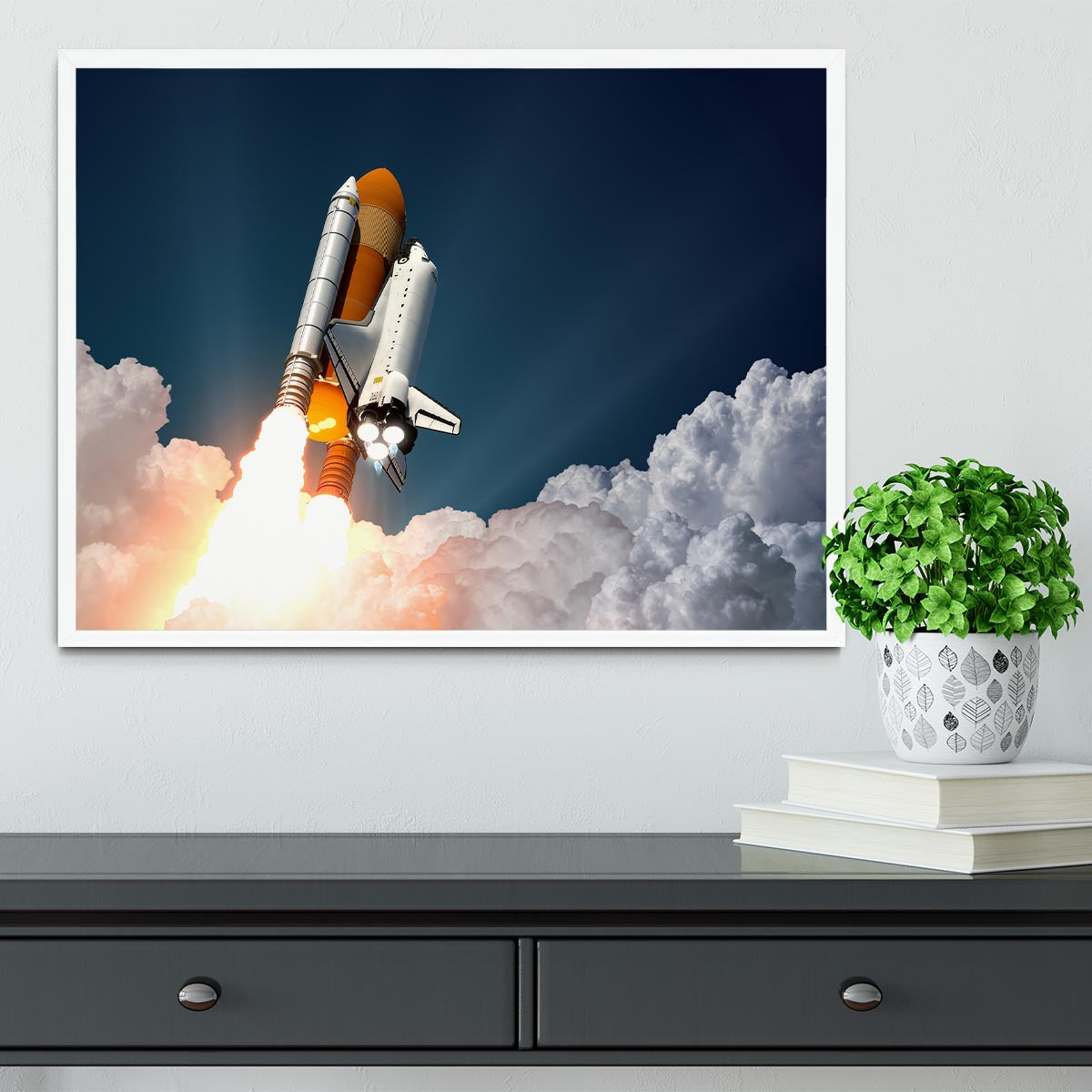 Realistic 3d Scene Of Space Shuttle Framed Print - Canvas Art Rocks -6
