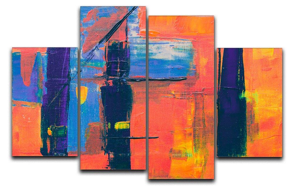 Red And Blue Abstract Painting 4 Split Panel Canvas  - Canvas Art Rocks - 1