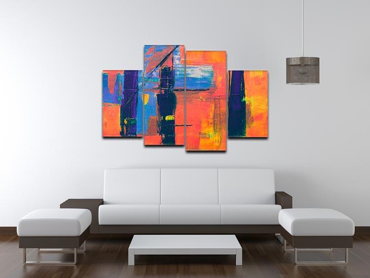 Red And Blue Abstract Painting 4 Split Panel Canvas - Canvas Art Rocks - 3