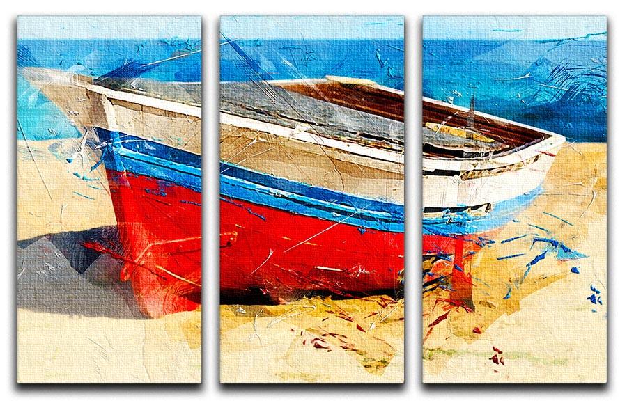 Red Boat 3 Split Panel Canvas Print - Canvas Art Rocks - 1