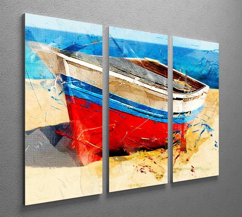 Red Boat 3 Split Panel Canvas Print - Canvas Art Rocks - 2