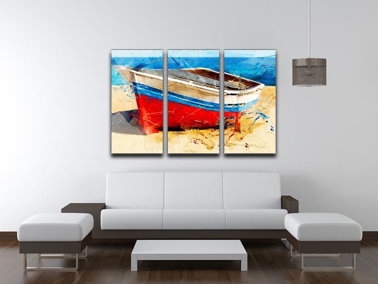 Red Boat 3 Split Panel Canvas Print - Canvas Art Rocks - 3