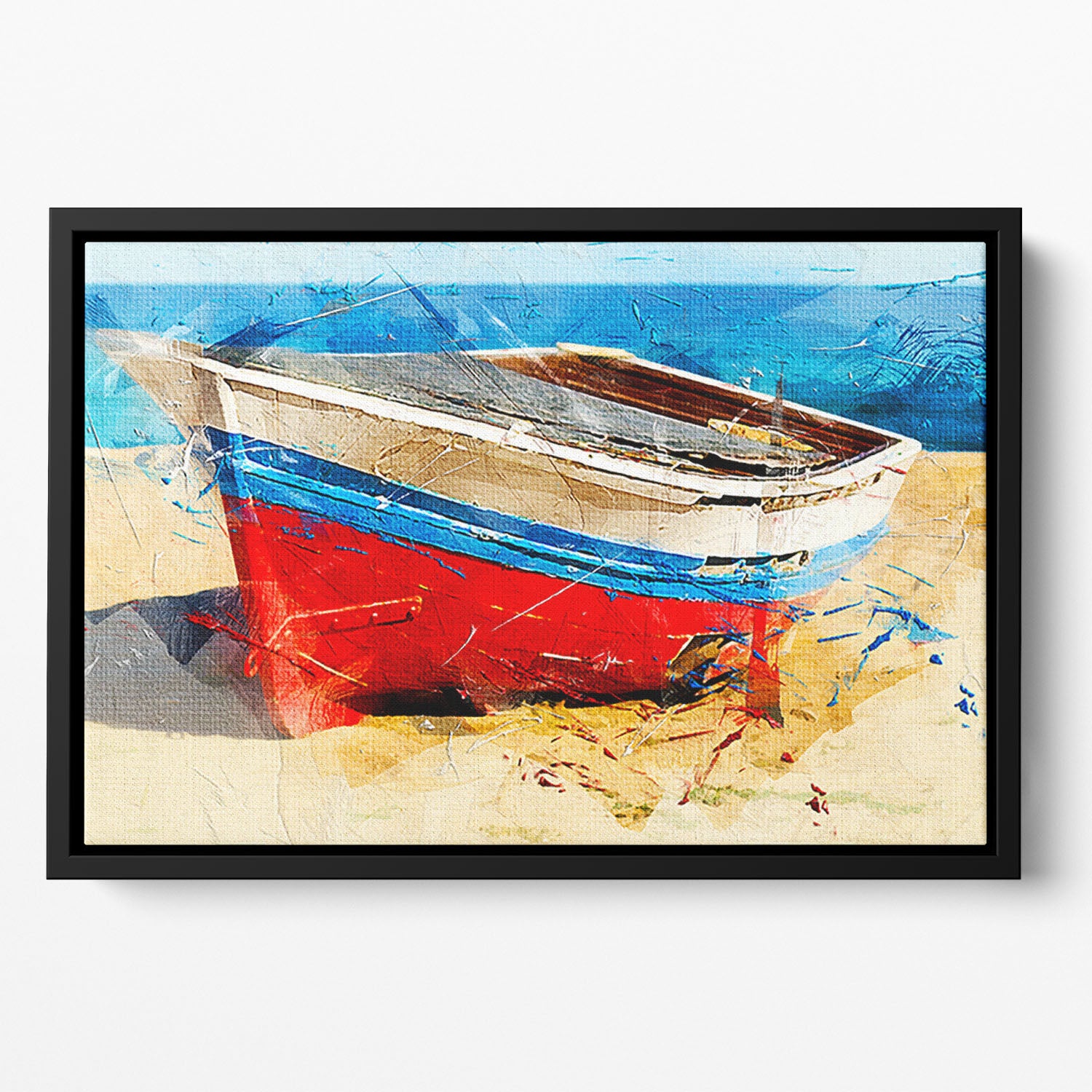 Red Boat Floating Framed Canvas