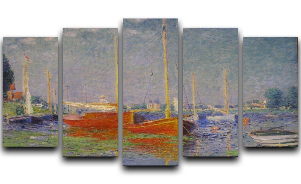 Red Boats at Argenteuil by Monet 5 Split Panel Canvas  - Canvas Art Rocks - 1