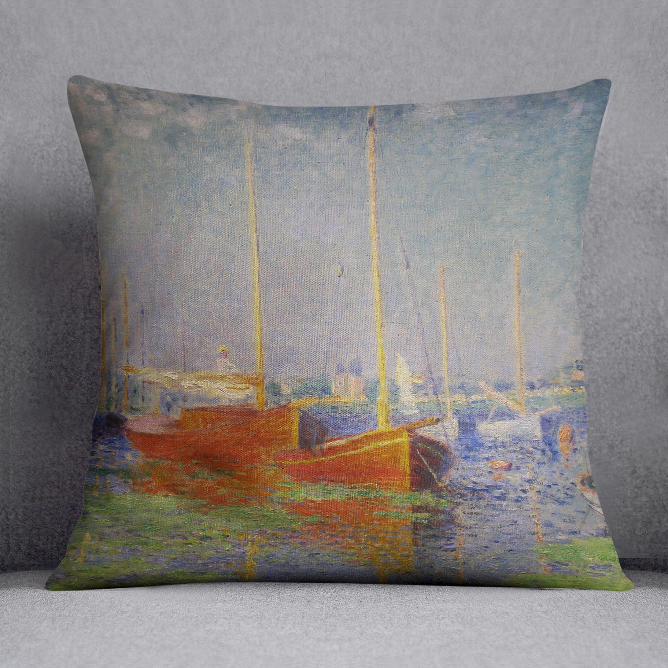 Red Boats at Argenteuil by Monet Cushion