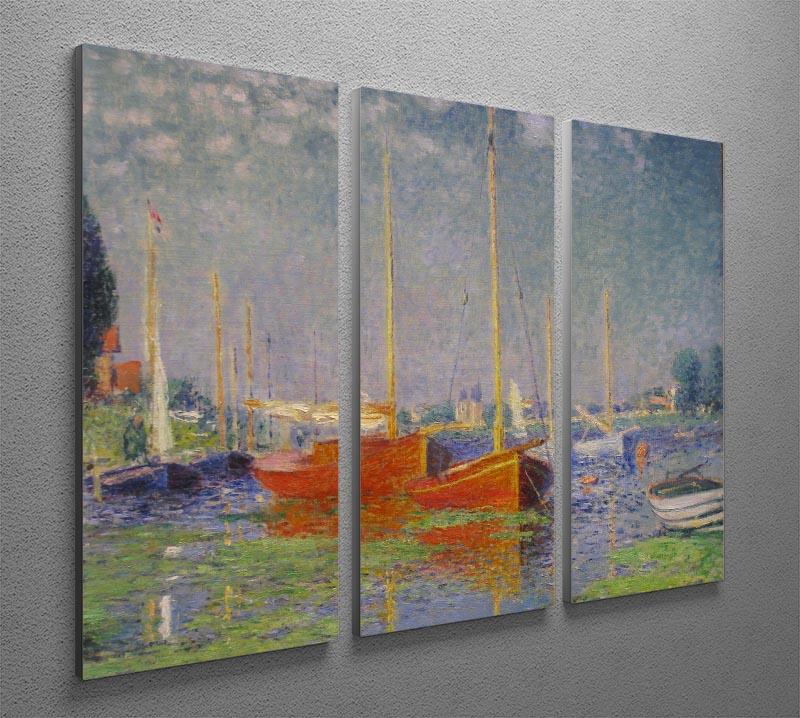 Red Boats at Argenteuil by Monet Split Panel Canvas Print - Canvas Art Rocks - 4