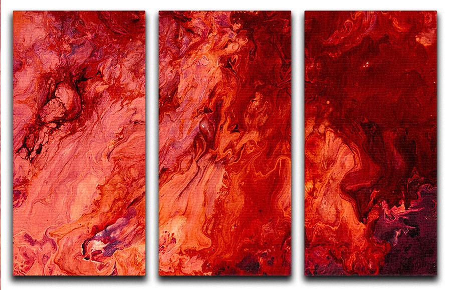 Red Flame Marble 3 Split Panel Canvas Print - Canvas Art Rocks - 1