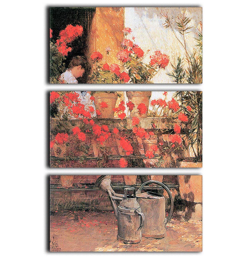 Red Geraniums by Hassam 3 Split Panel Canvas Print - Canvas Art Rocks - 1