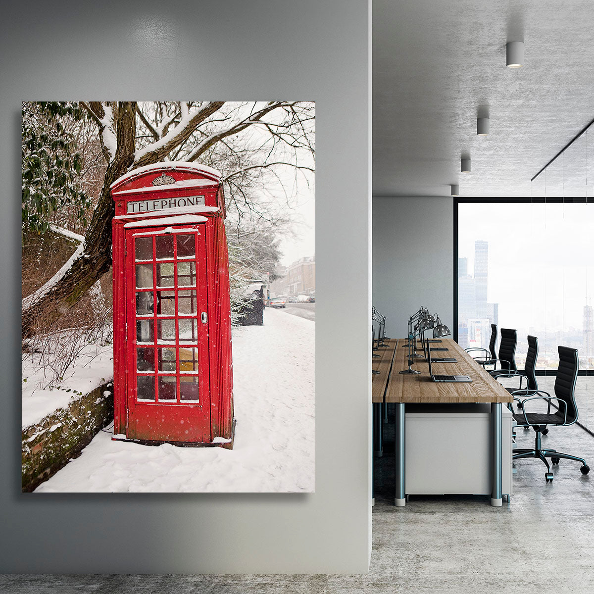 Red Telephone Box in the Snow Canvas Print or Poster - Canvas Art Rocks - 3