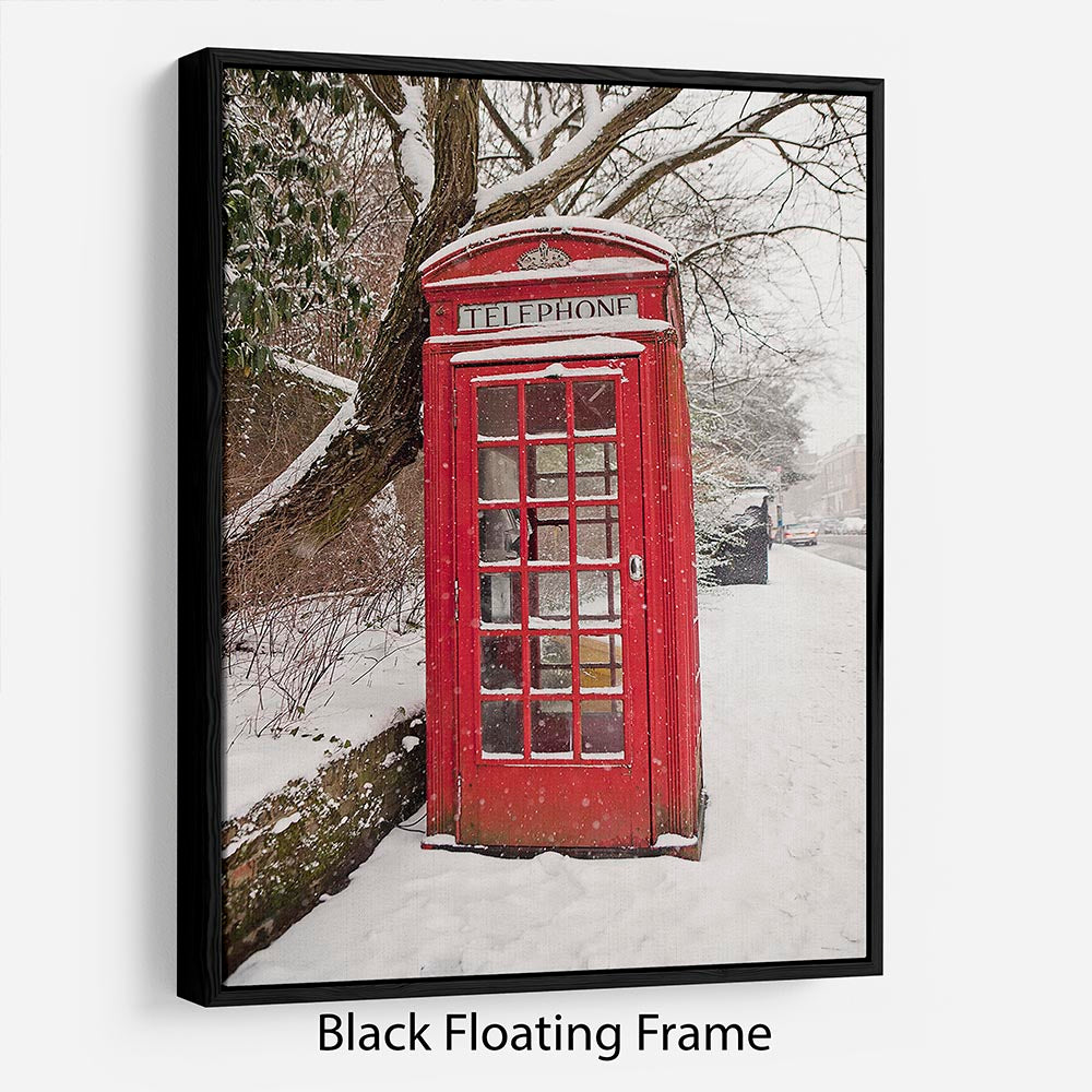 Red Telephone Box in the Snow Floating Frame Canvas - Canvas Art Rocks - 1