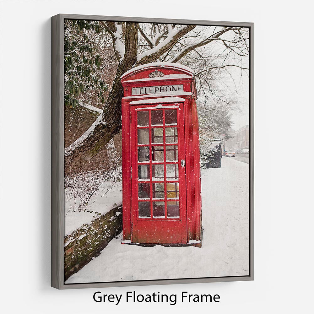 Red Telephone Box in the Snow Floating Frame Canvas - Canvas Art Rocks - 3