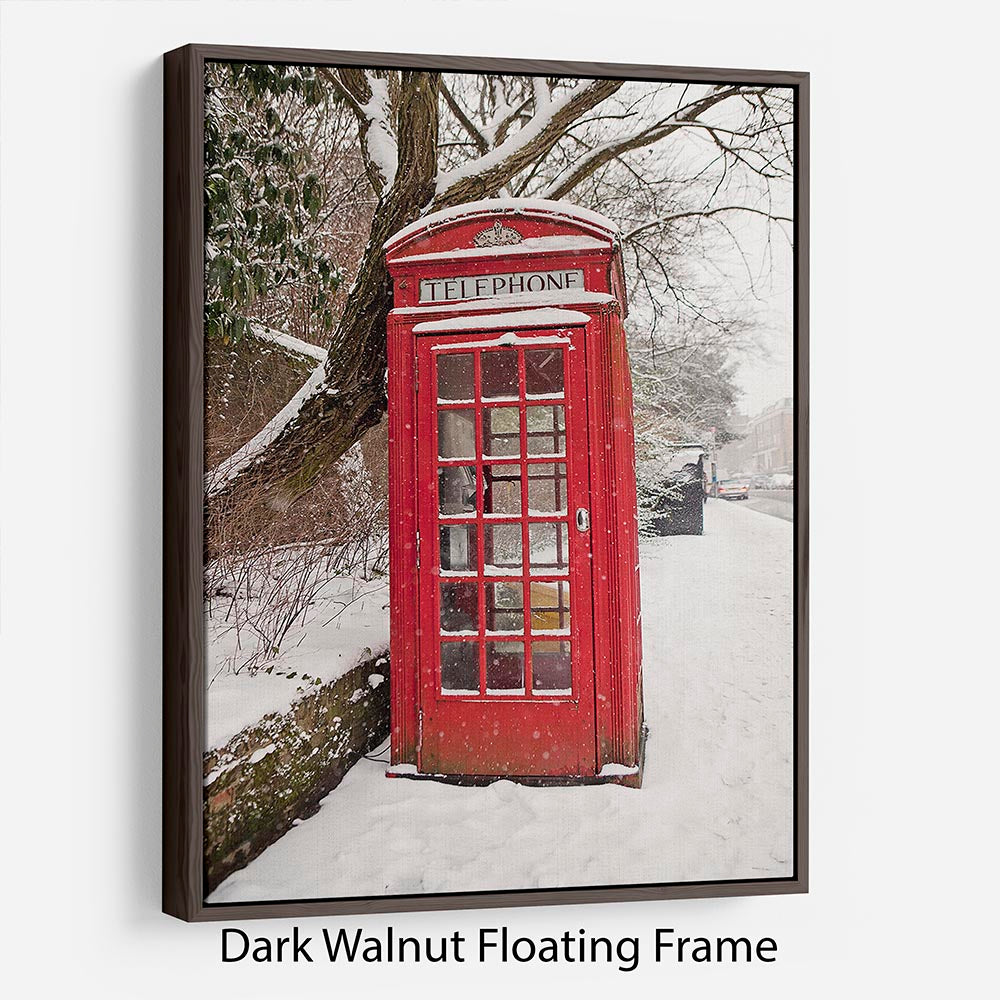 Red Telephone Box in the Snow Floating Frame Canvas - Canvas Art Rocks - 5