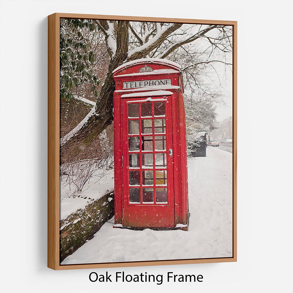 Red Telephone Box in the Snow Floating Frame Canvas - Canvas Art Rocks - 9