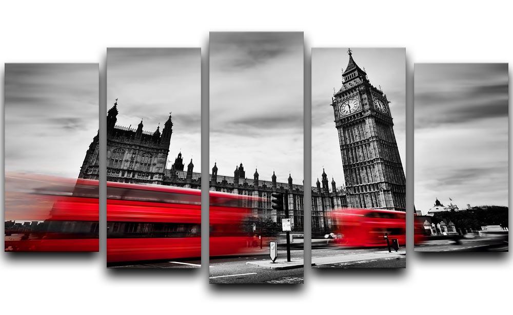 Red buses in motion and Big Ben 5 Split Panel Canvas  - Canvas Art Rocks - 1