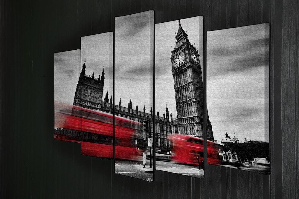 Red buses in motion and Big Ben 5 Split Panel Canvas  - Canvas Art Rocks - 2