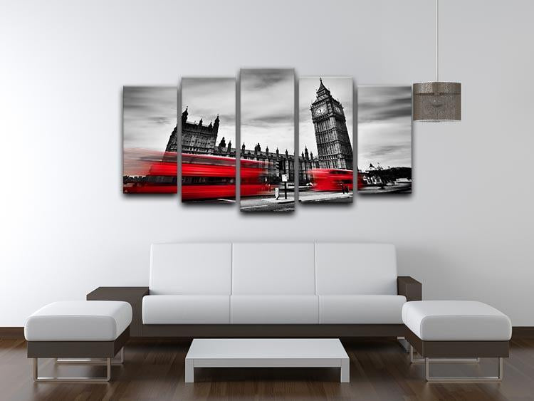 Red buses in motion and Big Ben 5 Split Panel Canvas  - Canvas Art Rocks - 3