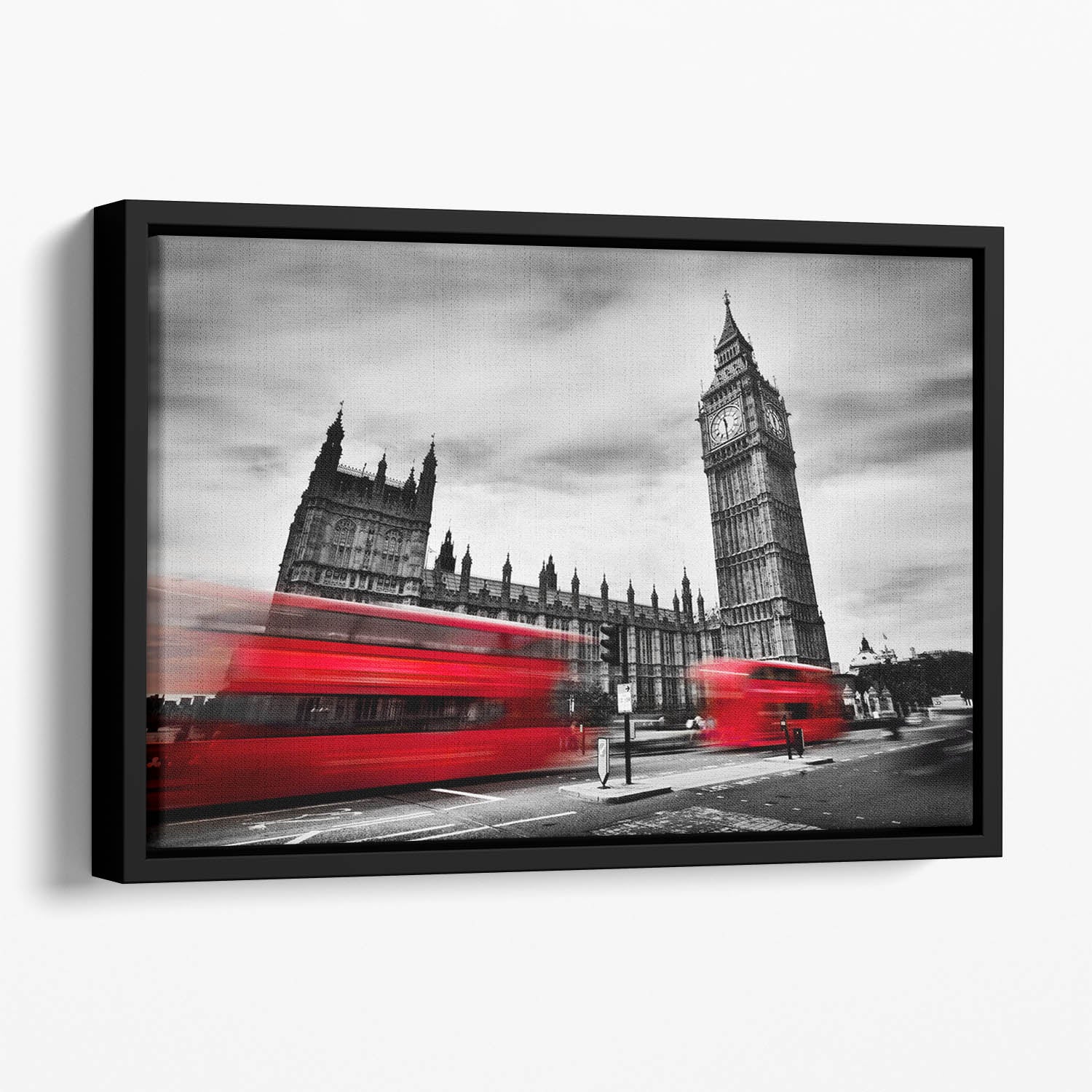 Red buses in motion and Big Ben Floating Framed Canvas