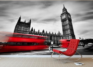 Red buses in motion and Big Ben Wall Mural Wallpaper - Canvas Art Rocks - 2