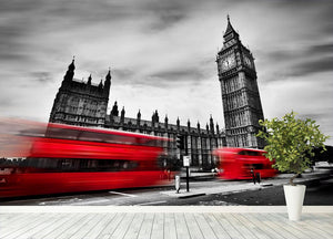 Red buses in motion and Big Ben Wall Mural Wallpaper - Canvas Art Rocks - 4