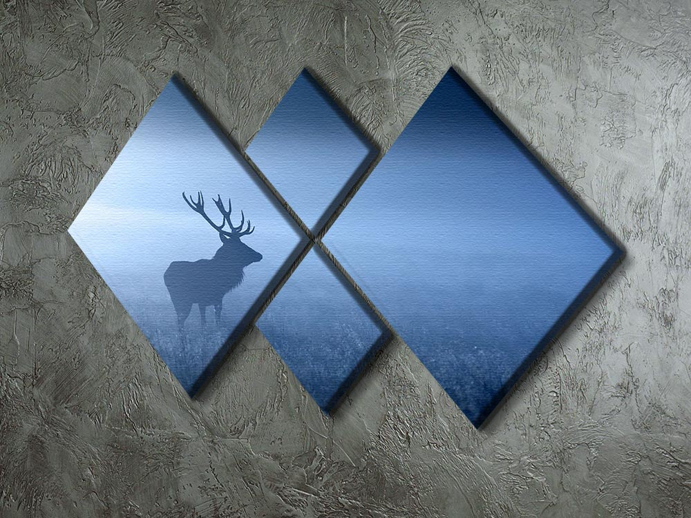Red deer stag silhouette 4 Square Multi Panel Canvas - Canvas Art Rocks - 2