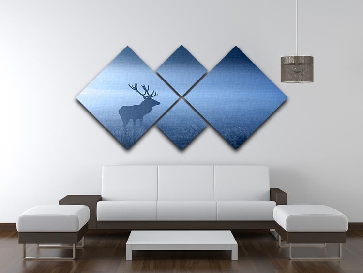 Red deer stag silhouette 4 Square Multi Panel Canvas - Canvas Art Rocks - 3