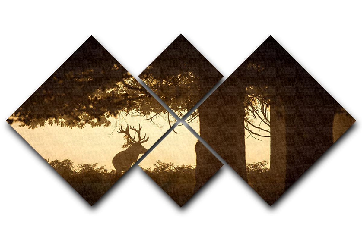 Red deer stag silhouette in forest 4 Square Multi Panel Canvas - Canvas Art Rocks - 1