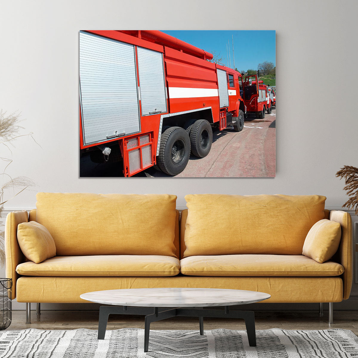 Red fire engine standing on the road Canvas Print or Poster - Canvas Art Rocks - 4