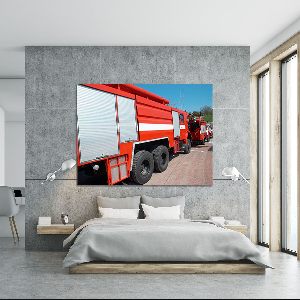 Red fire engine standing on the road Canvas Print or Poster - Canvas Art Rocks - 5