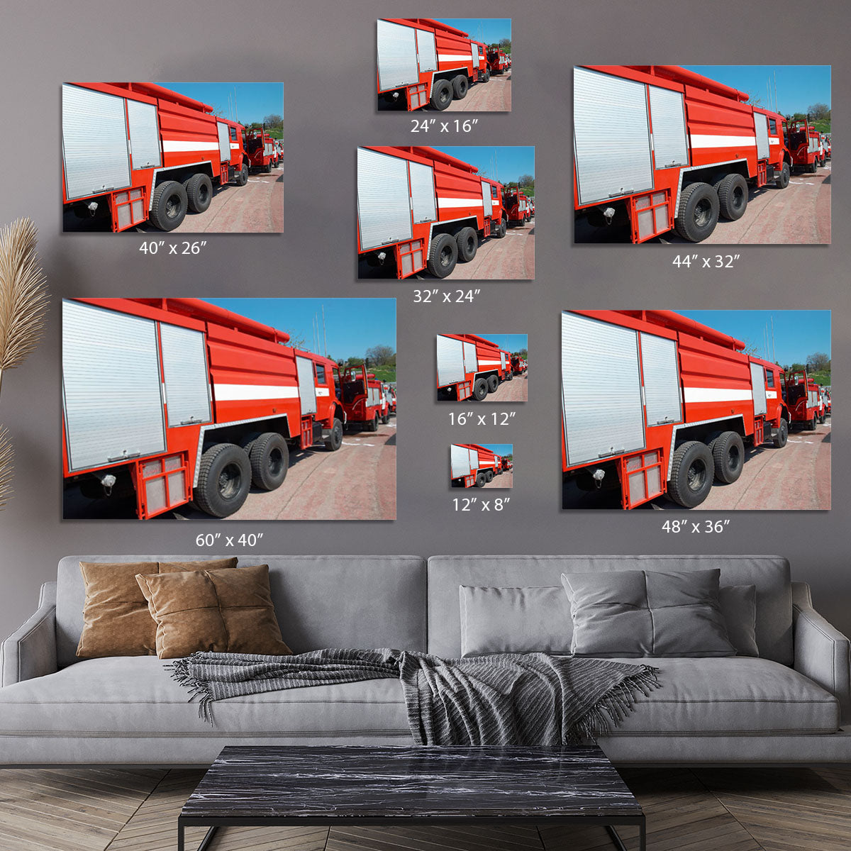 Red fire engine standing on the road Canvas Print or Poster - Canvas Art Rocks - 7