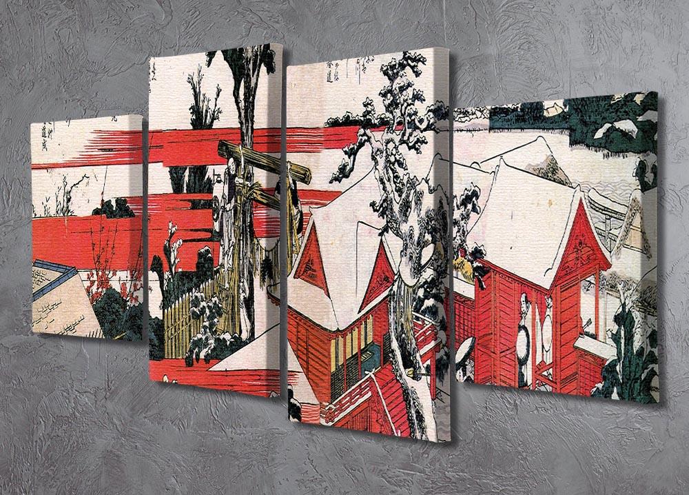 Red houses by Hokusai 4 Split Panel Canvas - Canvas Art Rocks - 2