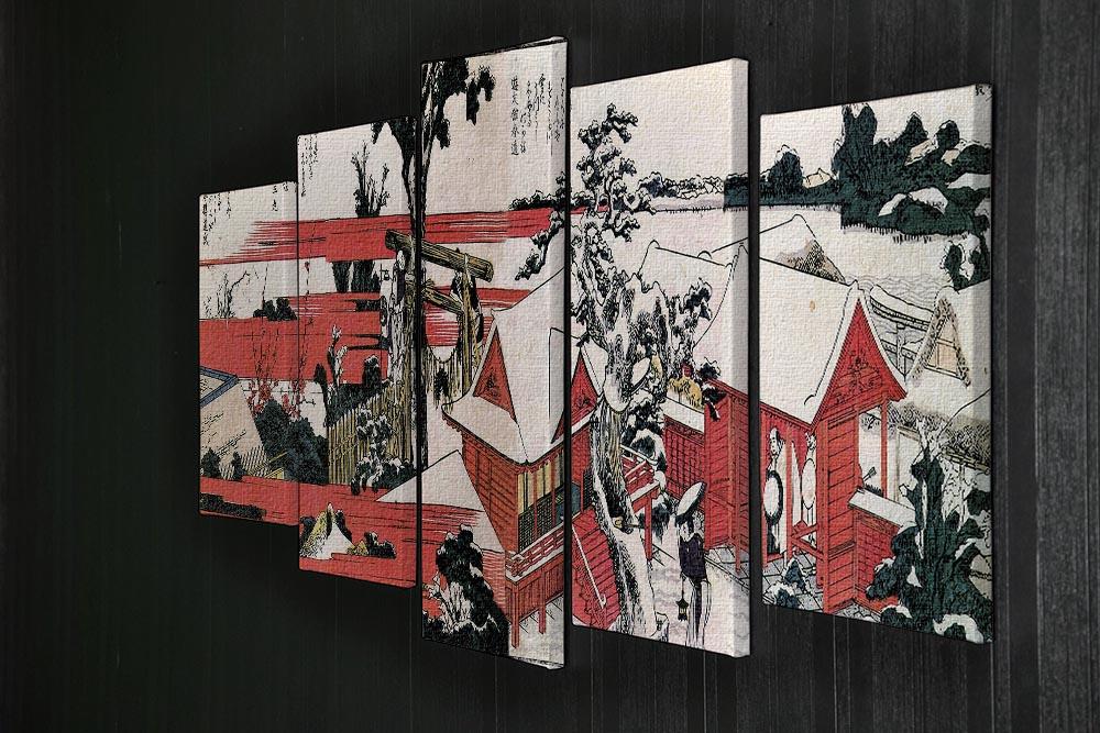 Red houses by Hokusai 5 Split Panel Canvas - Canvas Art Rocks - 2