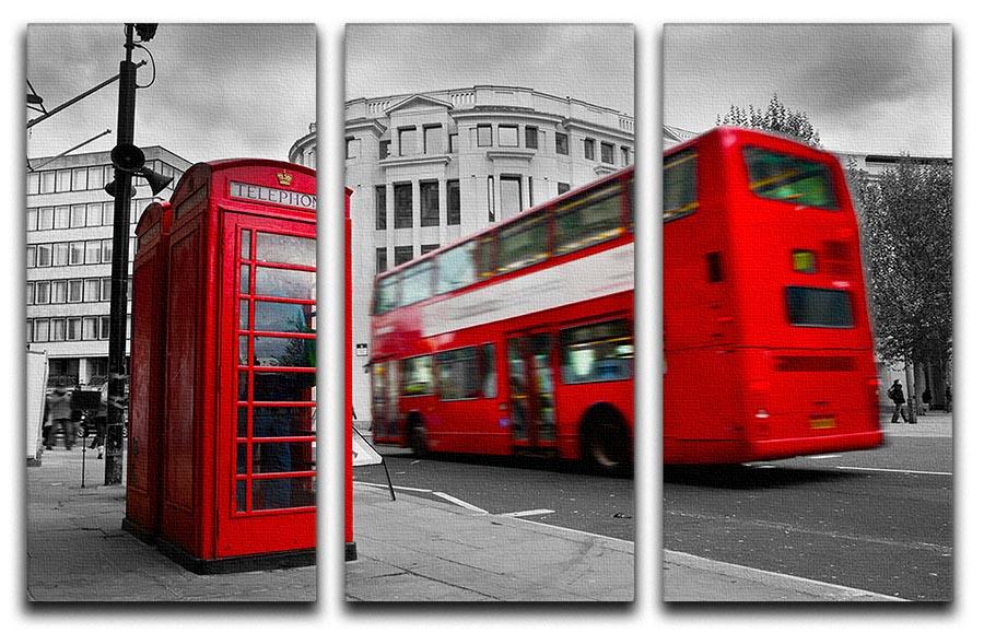 Red phone booth and red bus 3 Split Panel Canvas Print - Canvas Art Rocks - 1