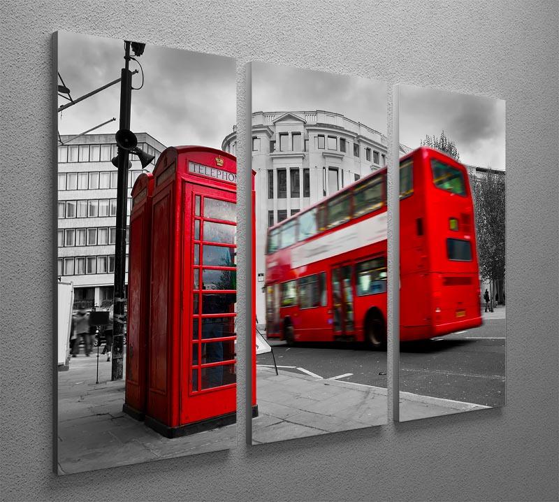 Red phone booth and red bus 3 Split Panel Canvas Print - Canvas Art Rocks - 2
