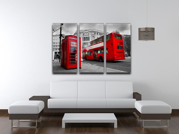 Red phone booth and red bus 3 Split Panel Canvas Print - Canvas Art Rocks - 3